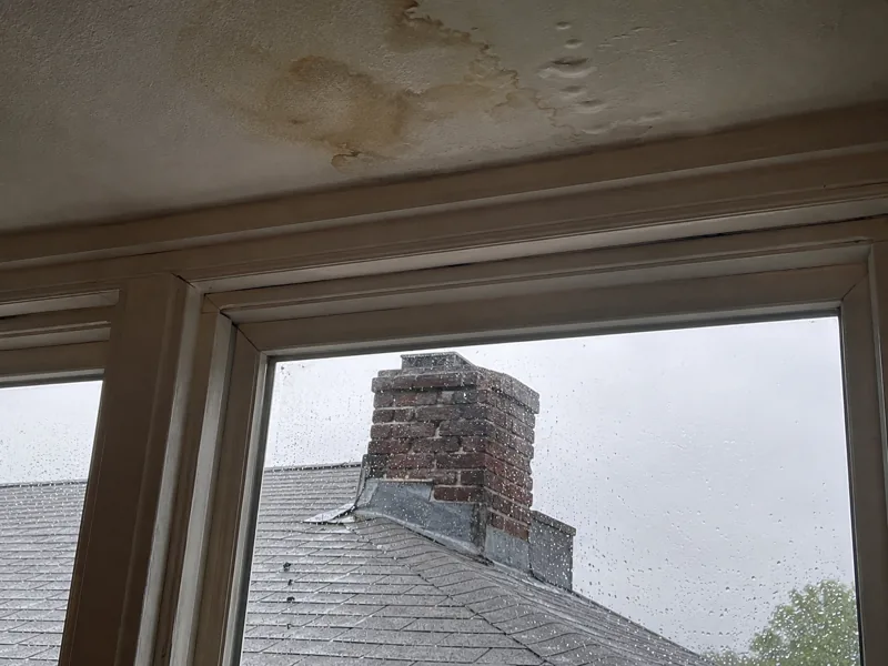 Homeowner's photo of a chimney leaking through the ceiling