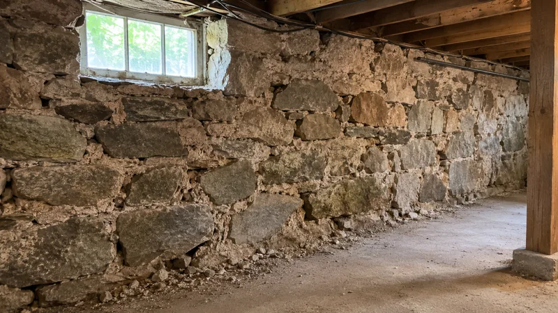Homeowner's photo of deteriorated stone masonry joints